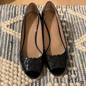 Navy Tory Burch Patent Leather Wedges - Size 9